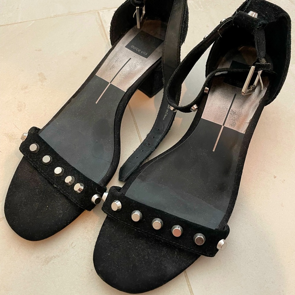 Dolce vita suede black low heat sandal. Super comfortable!